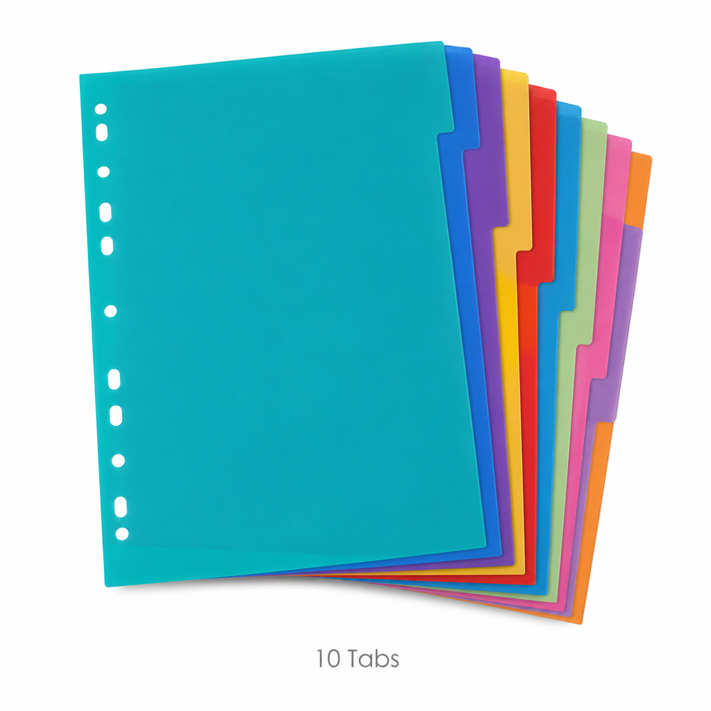 A4 Plastic Index Dividers – Assorted Colours — 10 Tabs