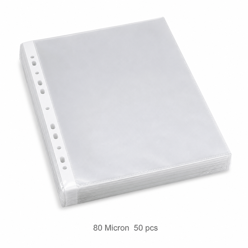 A4 Punched Sheet Protectors – 11 Holes — 80 Micron (50 pcs)