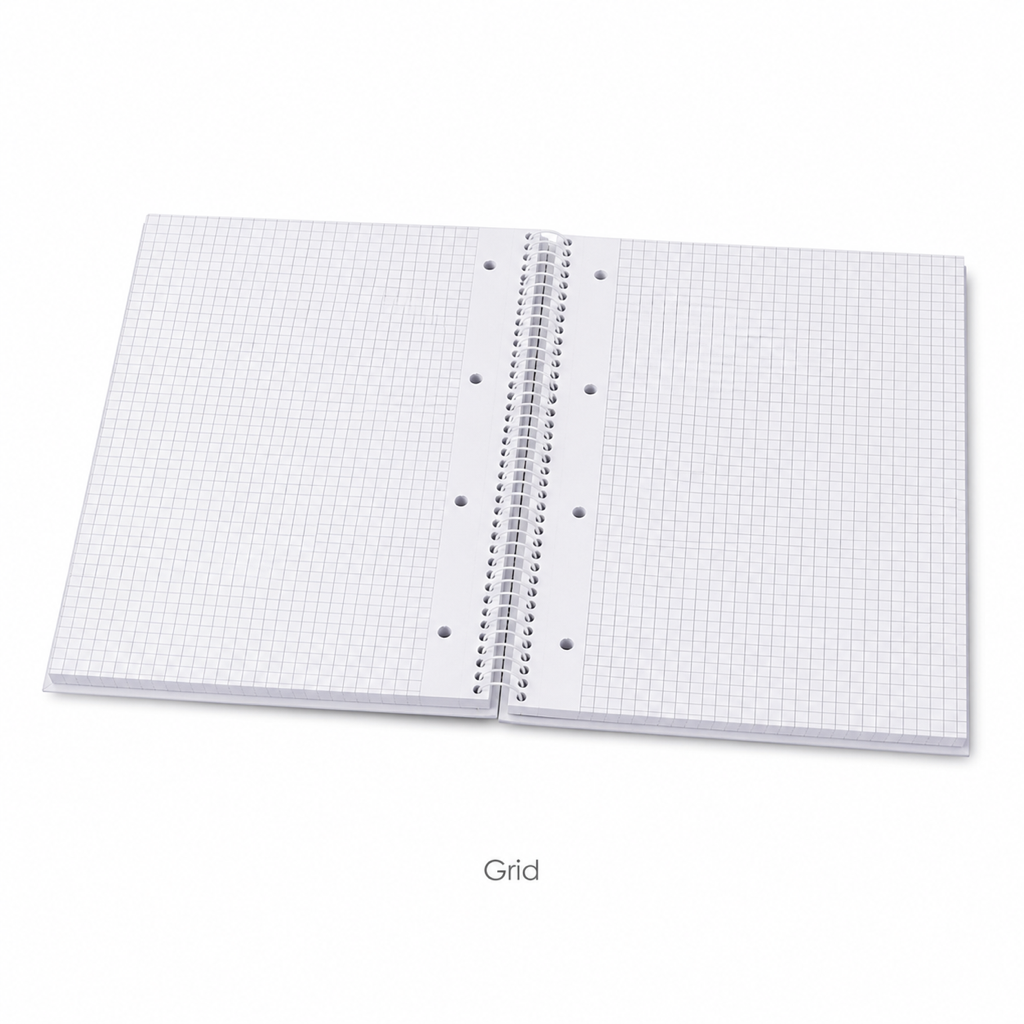 A4 Hard Cover Spiral Notebook 70 Sheets with Perforated Pages — Grid