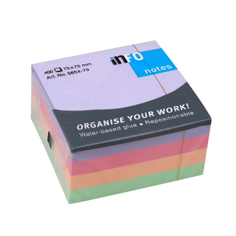 inFO Notes Harmony Mix Cube 75 x 75 mm, 400 Sheets – Violet/Light Rose/Apricot/Light Green