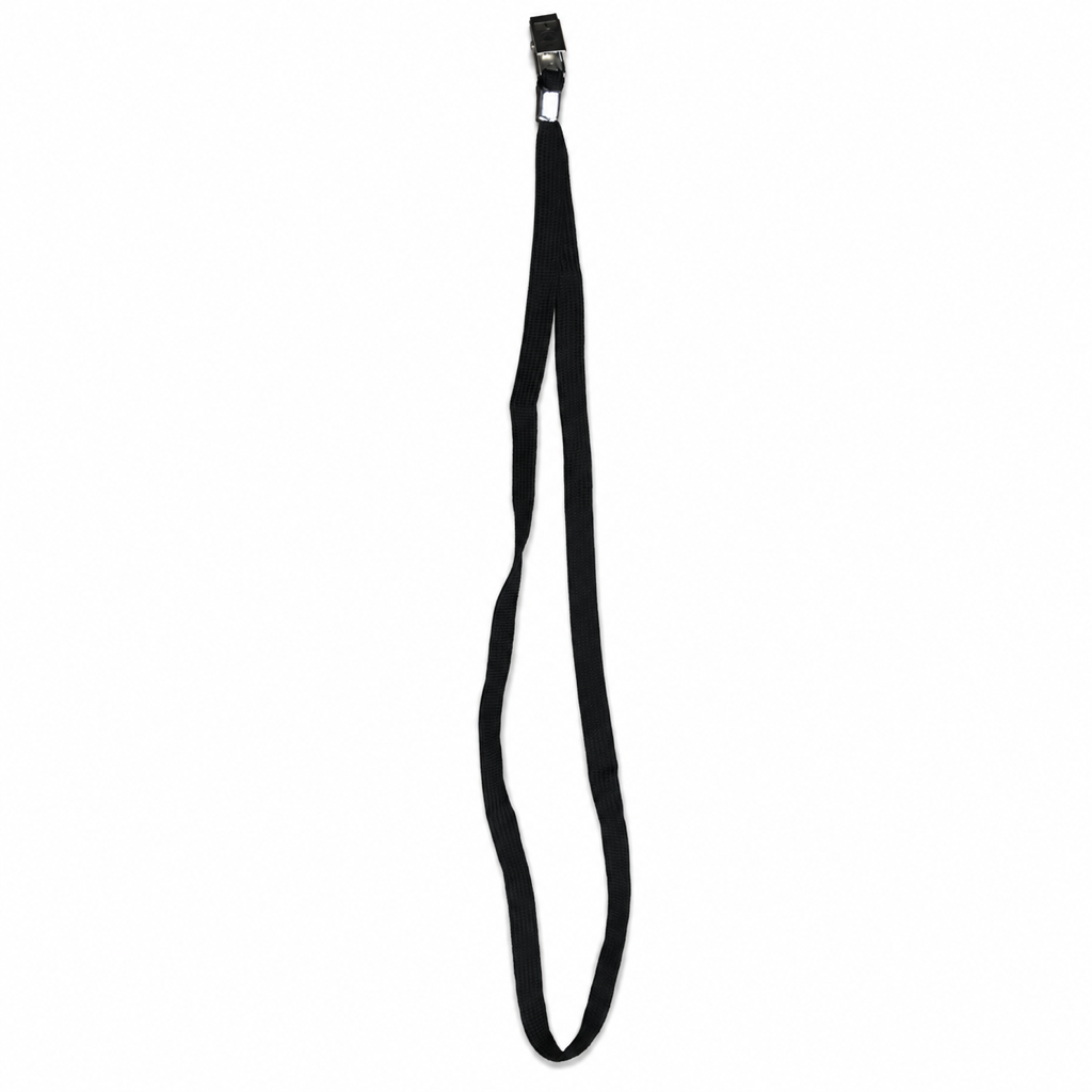 Foska black nylon lanyard with metal clip SD232 – laid flat
