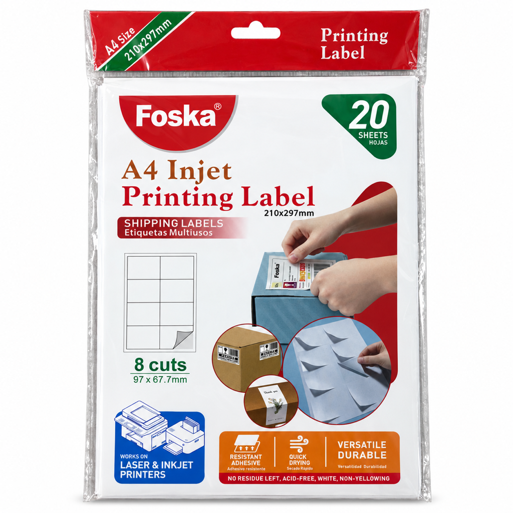 Foska A4 Inkjet Printing Label sheets, 20 sheets, 8 cuts G3440(8013) – pack