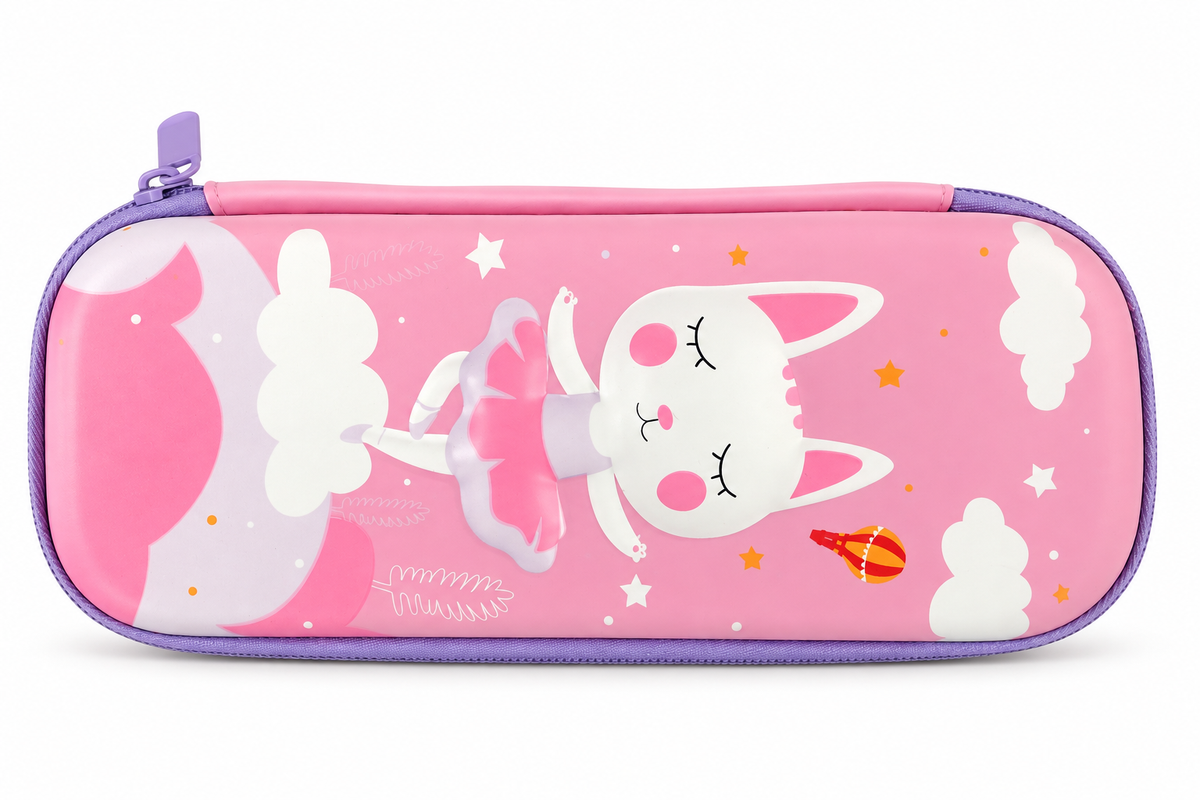 3D EVA cartoon bunny pencil case, pink, closed