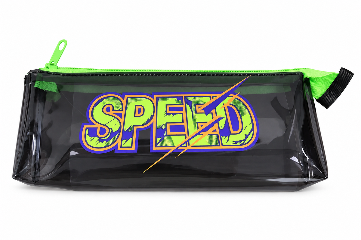 Transparent PVC pencil bag, Speed design – black