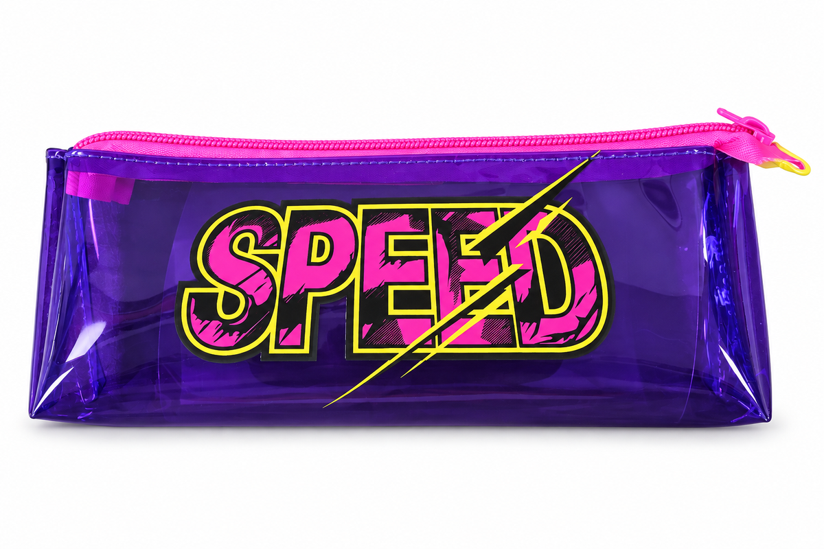 Transparent PVC pencil bag, Speed design – purple