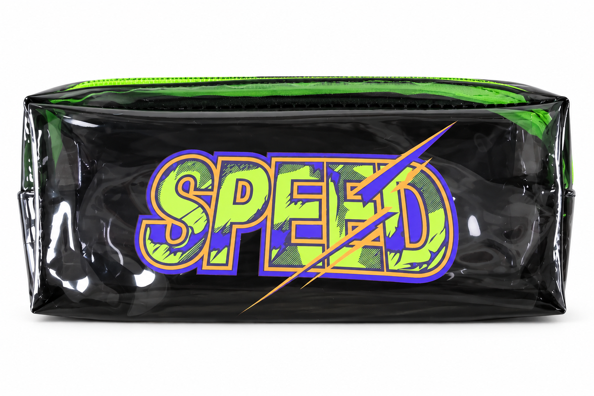 Transparent PVC box pencil case, Speed design – black