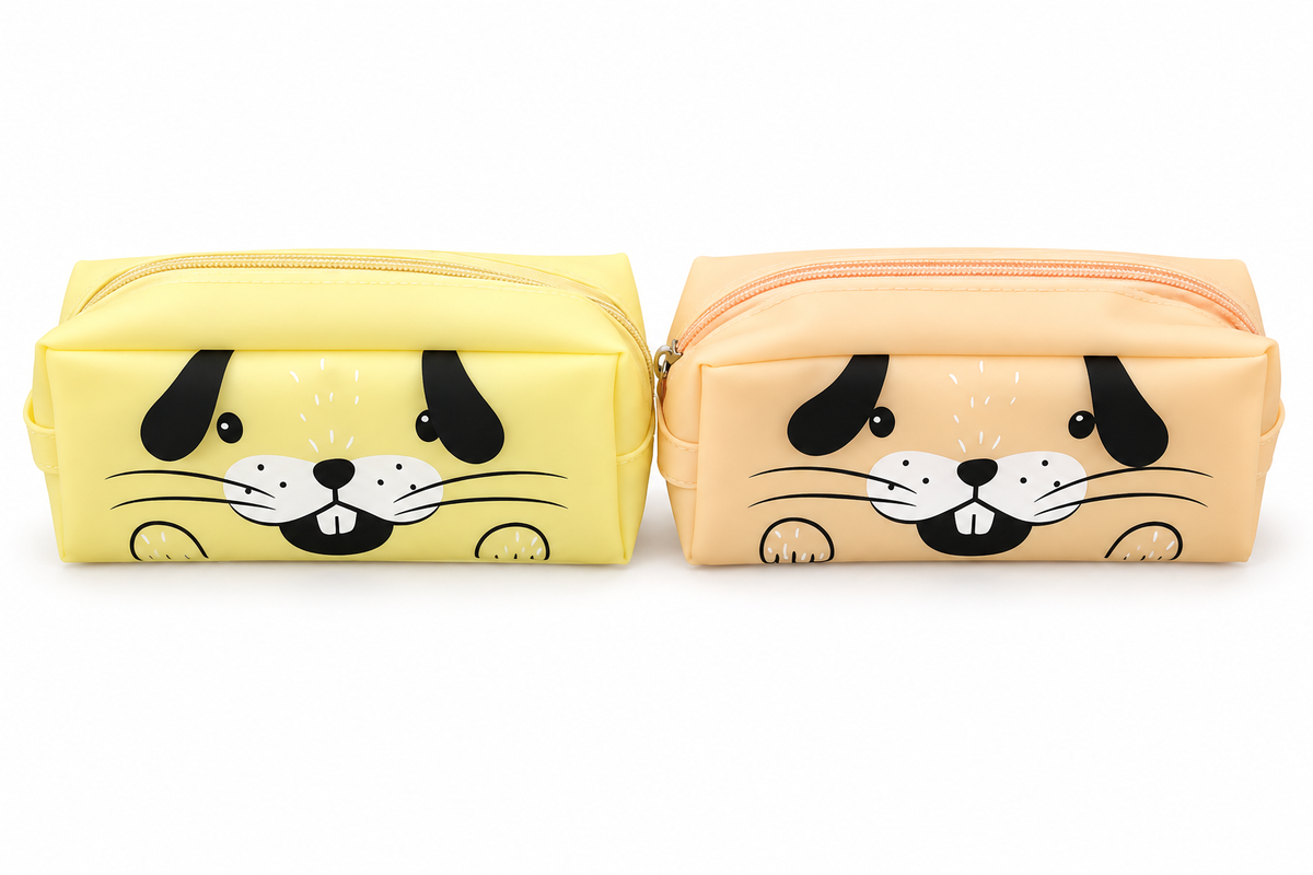 Cute animal face pencil case – yellow and peach