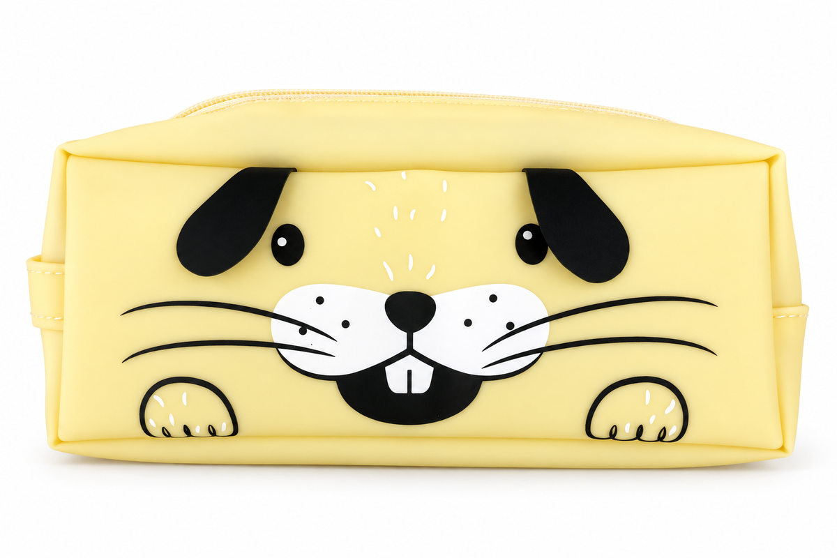 Cute animal face pencil case – yellow