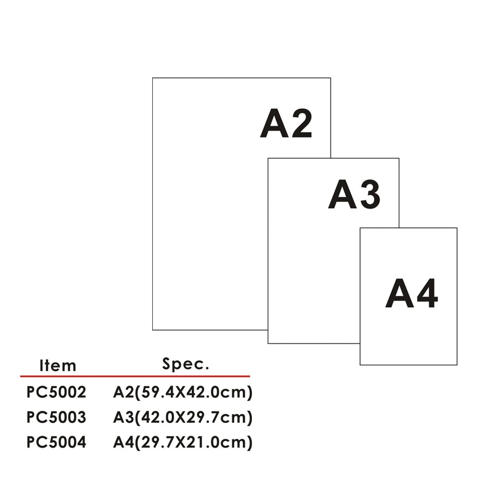 Bristol board size chart: A2, A3 and A4 sheet dimensions