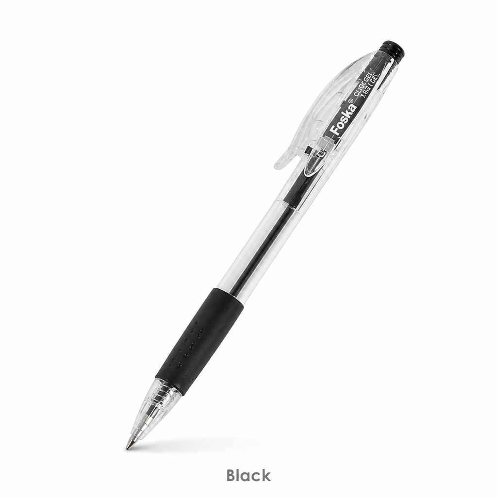 Click Gel Ballpoint Pen 1.0mm – Transparent Barrel — Black
