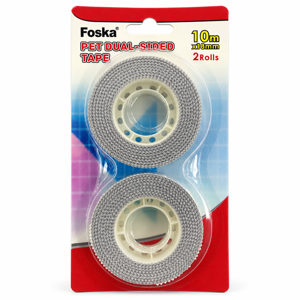 Foska PET Dual-Sided Tape 18mm x 10m, 2 rolls CT2017 – card front