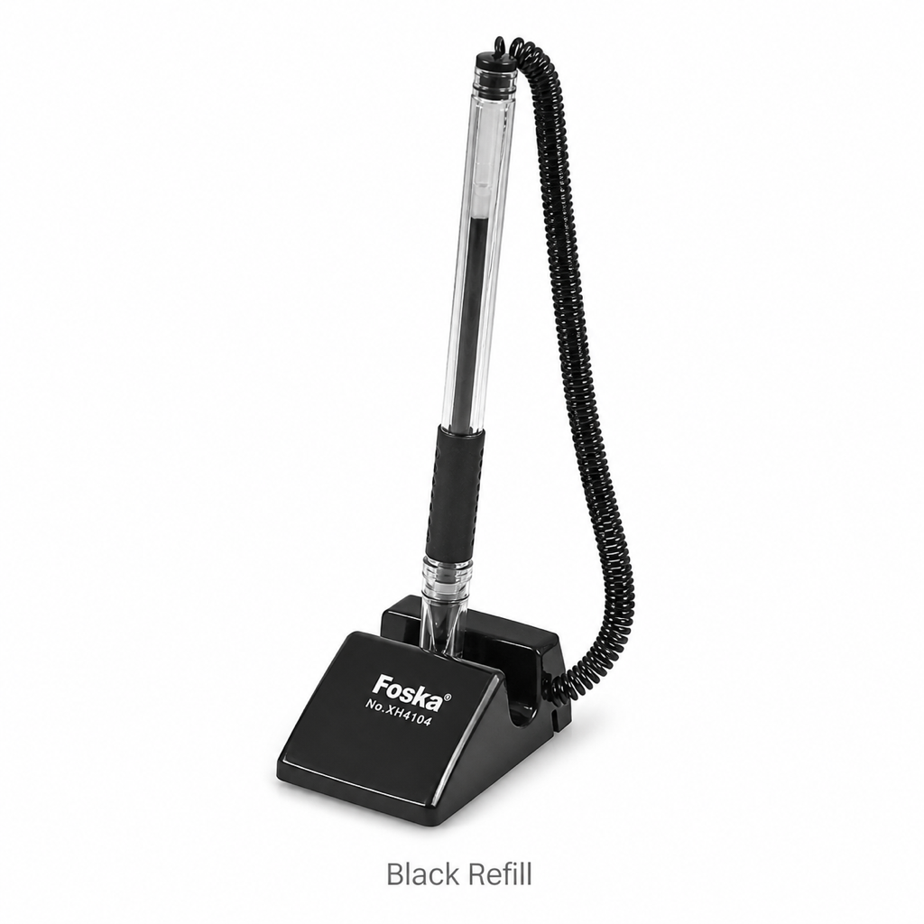 Desk Counter Gel Ink Pen with Security Chain — Black Refill