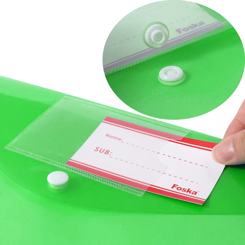 Foska A4 poly envelope folder – label pocket and snap button