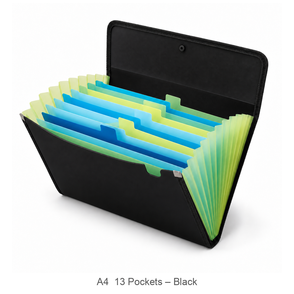 Foska expanding file bag, A4 13 pockets, black – DF2025