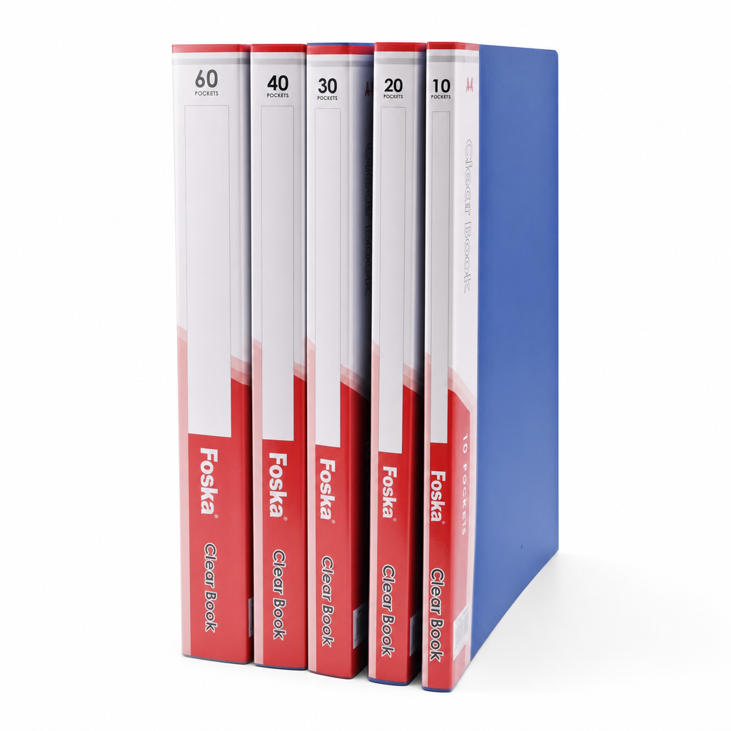 Foska A4 clear display book spines: 60, 40, 30, 20 and 10 pockets