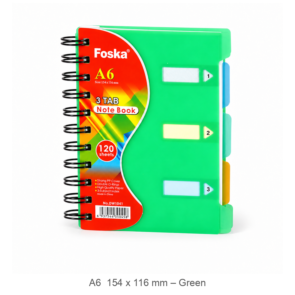 Foska 3-tab spiral notebook A6 154 x 116 mm, 120 sheets – green (DW1041)