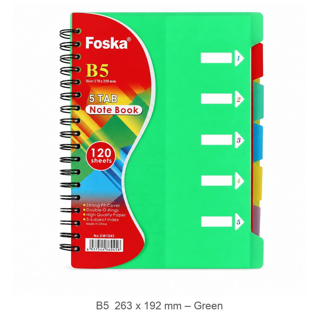 Foska 5-tab spiral notebook B5 263 x 192 mm, 120 sheets – green (DW1043)