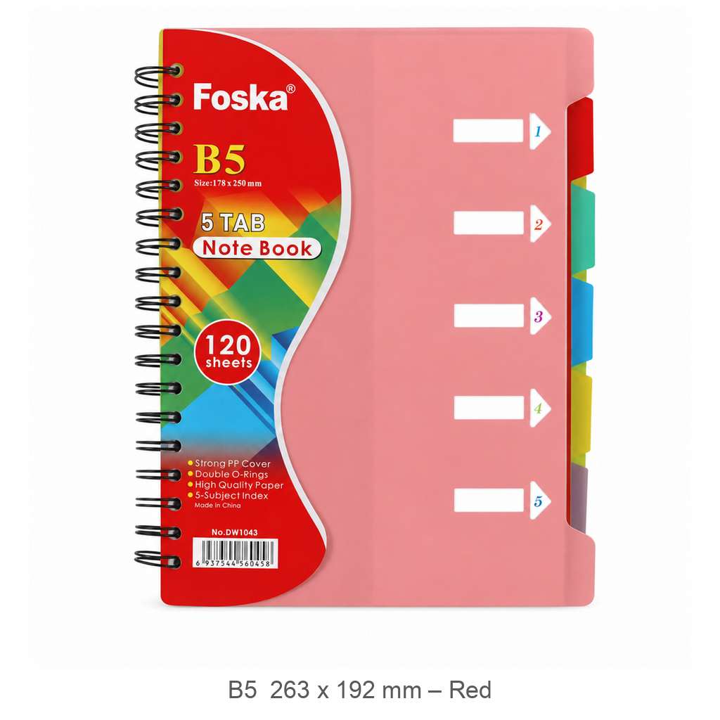 Foska 5-tab spiral notebook B5 263 x 192 mm, 120 sheets – red (DW1043)