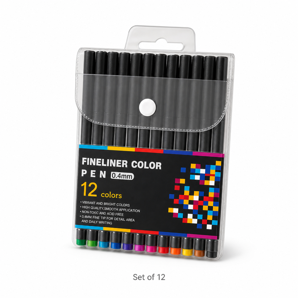 Fine-Tip Fineliner Marker Pens — Set of 12