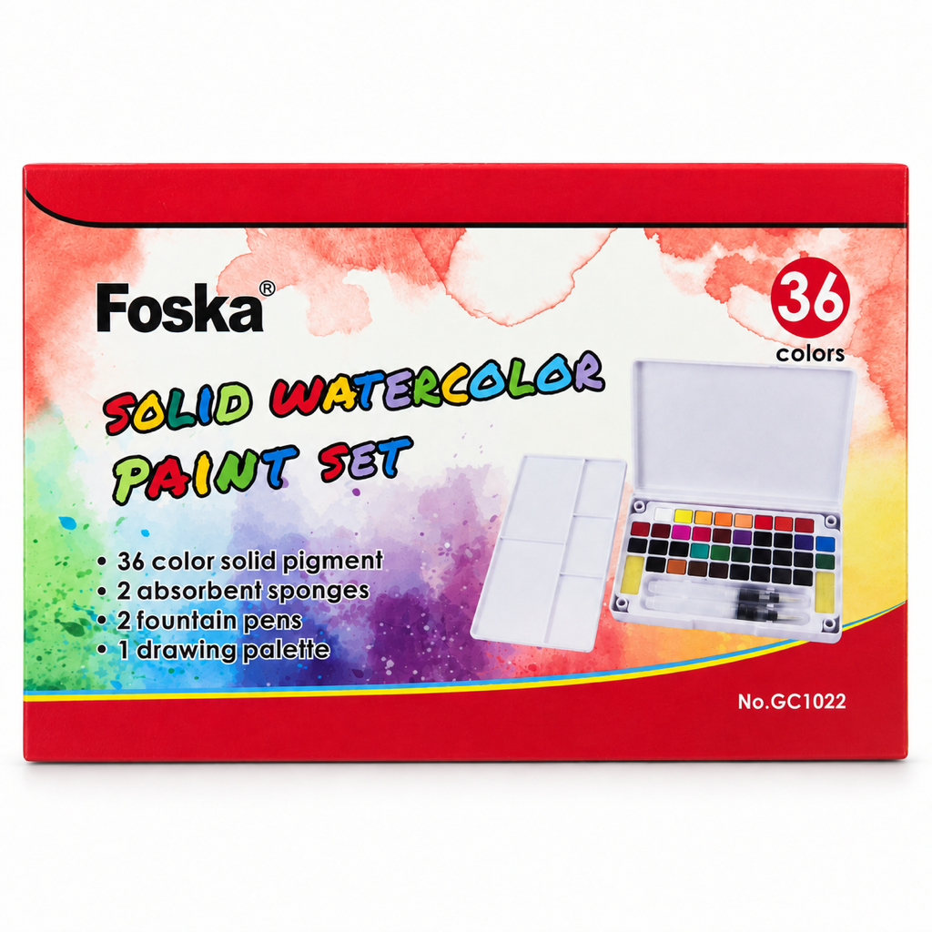 Foska Solid Watercolor Paint Set 36 colors GC1022 – retail box front