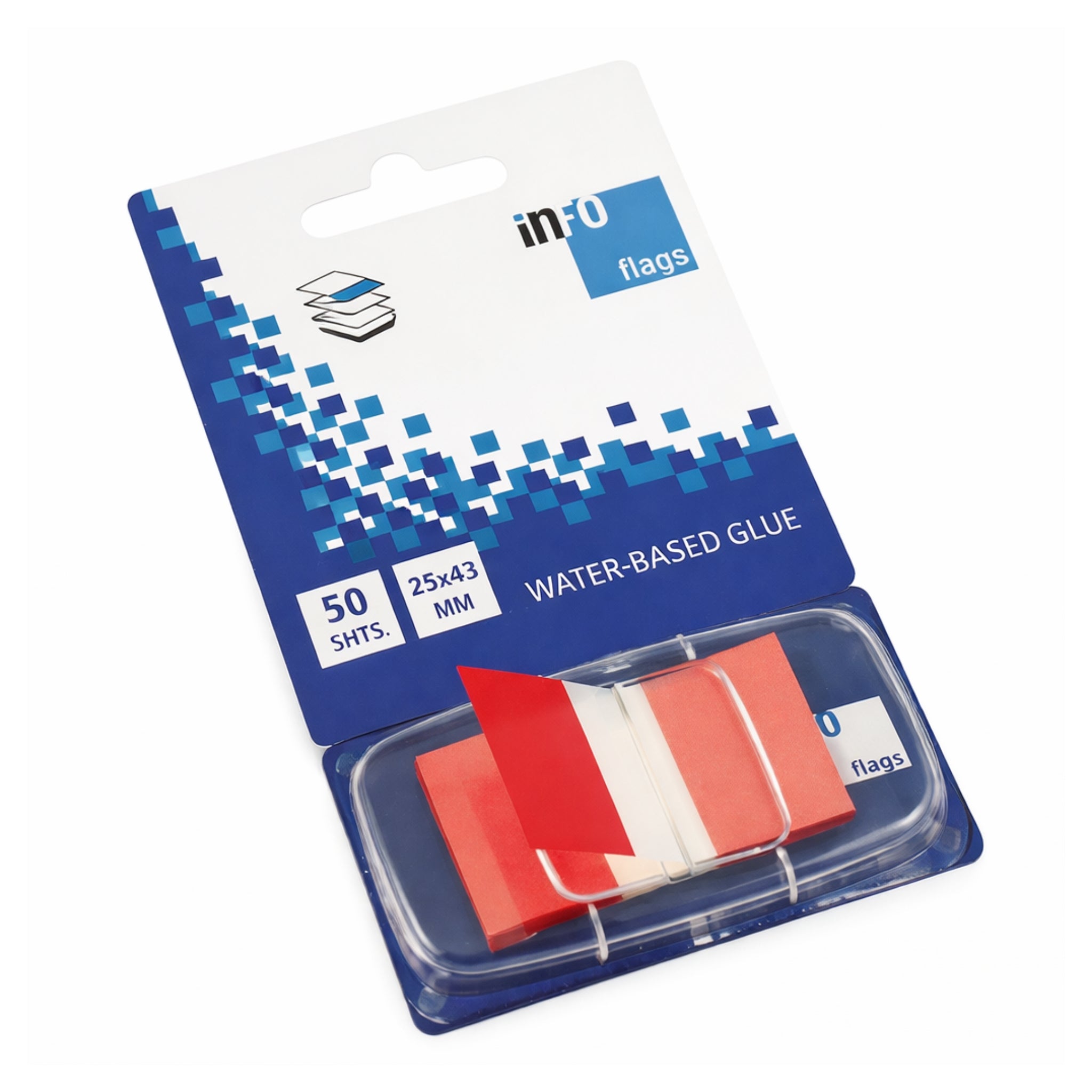 inFO Notes PET Flags 25 x 43 mm (1") in Dispenser – Colour Tip Red, 50 Sheets
