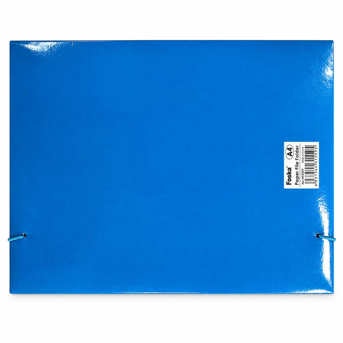 A4 blue paper file folder with elastic band, closed