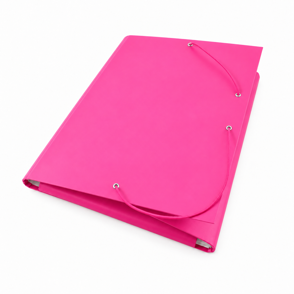 Foska rigid presentation file folder, matte red, lying flat with corner elastics