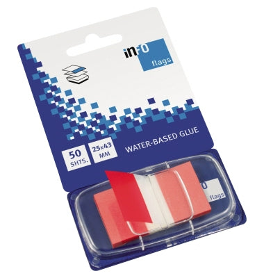 inFO Notes PET Flags 25 x 43 mm (1") in Dispenser – Colour Tip Red, 50 Sheets