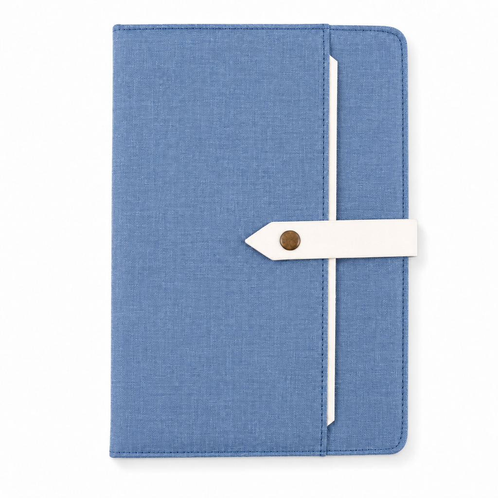 Foska PU leather buckle notebook with front pocket – blue