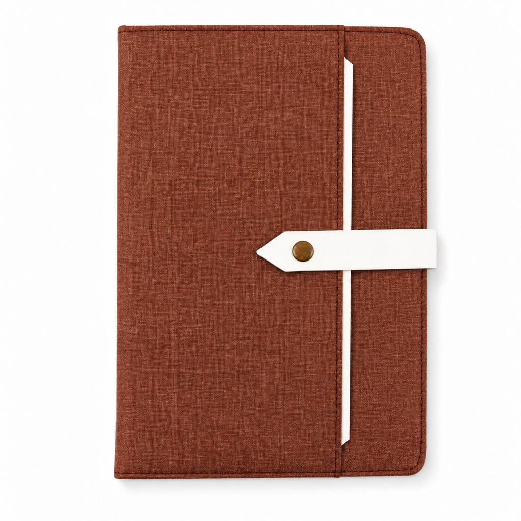 Foska PU leather buckle notebook with front pocket – brown