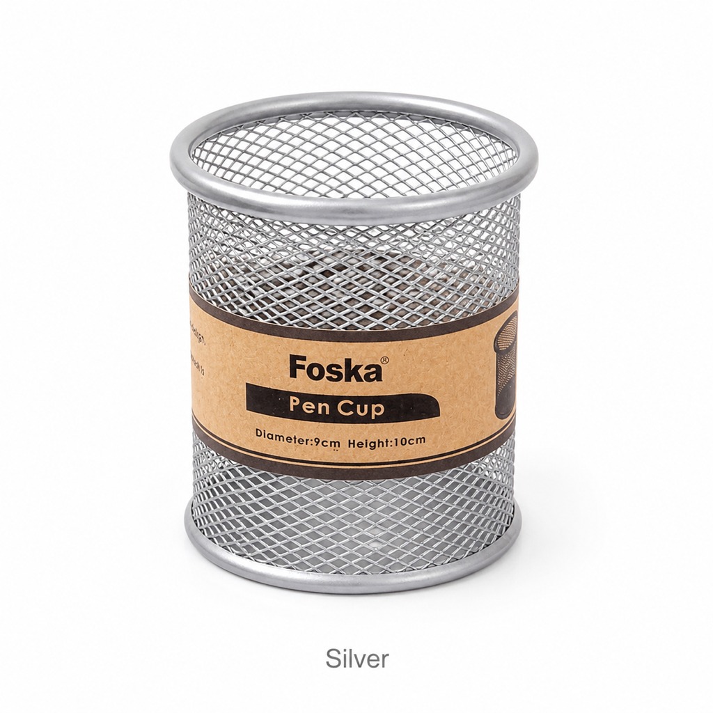 Mesh Metal Pen Holder Cup – Compact — Silver