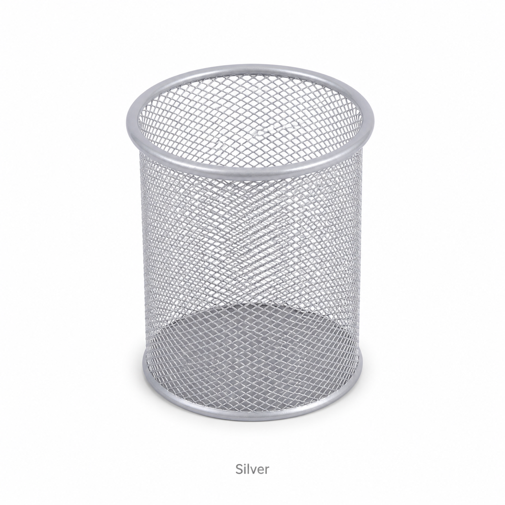 Metal Wire Mesh Pen Holder Cup – Large — Silver
