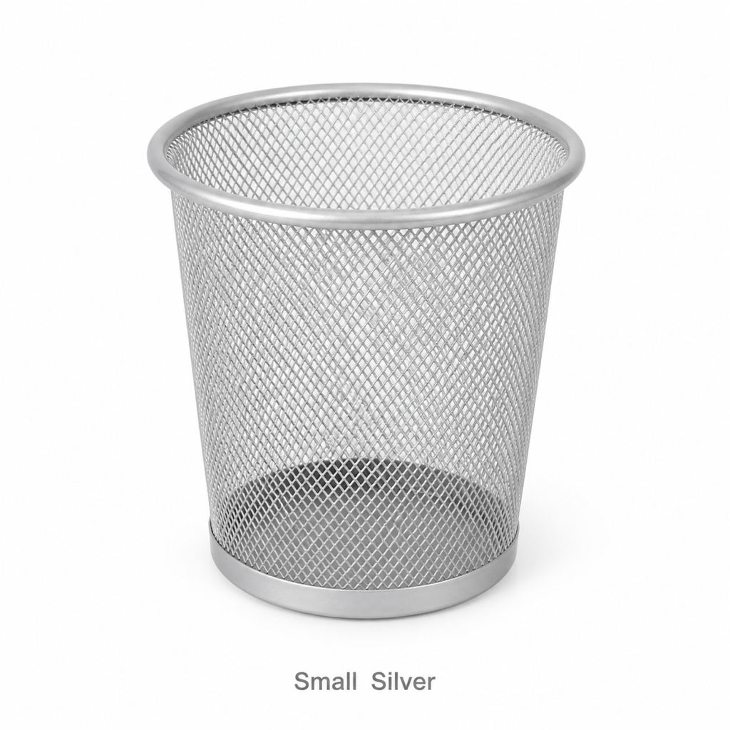 Metal Mesh Wastebasket — Small Silver