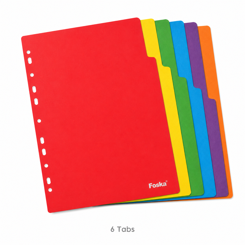 A4 Paper Index Dividers 180gsm – Assorted Colours — 6 Tabs
