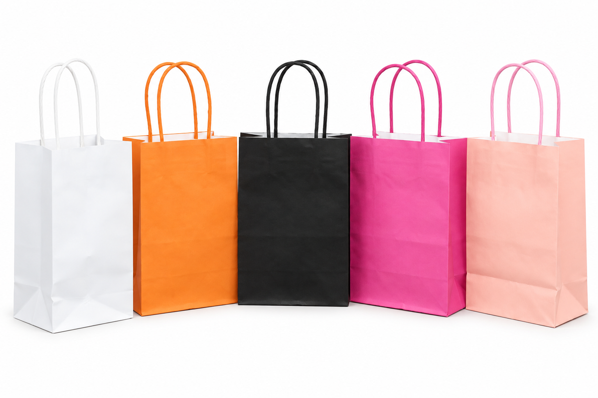 Kraft paper gift bags 15 x 8 x 21 cm, assorted colours