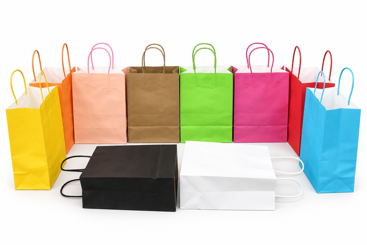 Kraft paper gift bags 21 x 11 x 27 cm, assorted colours