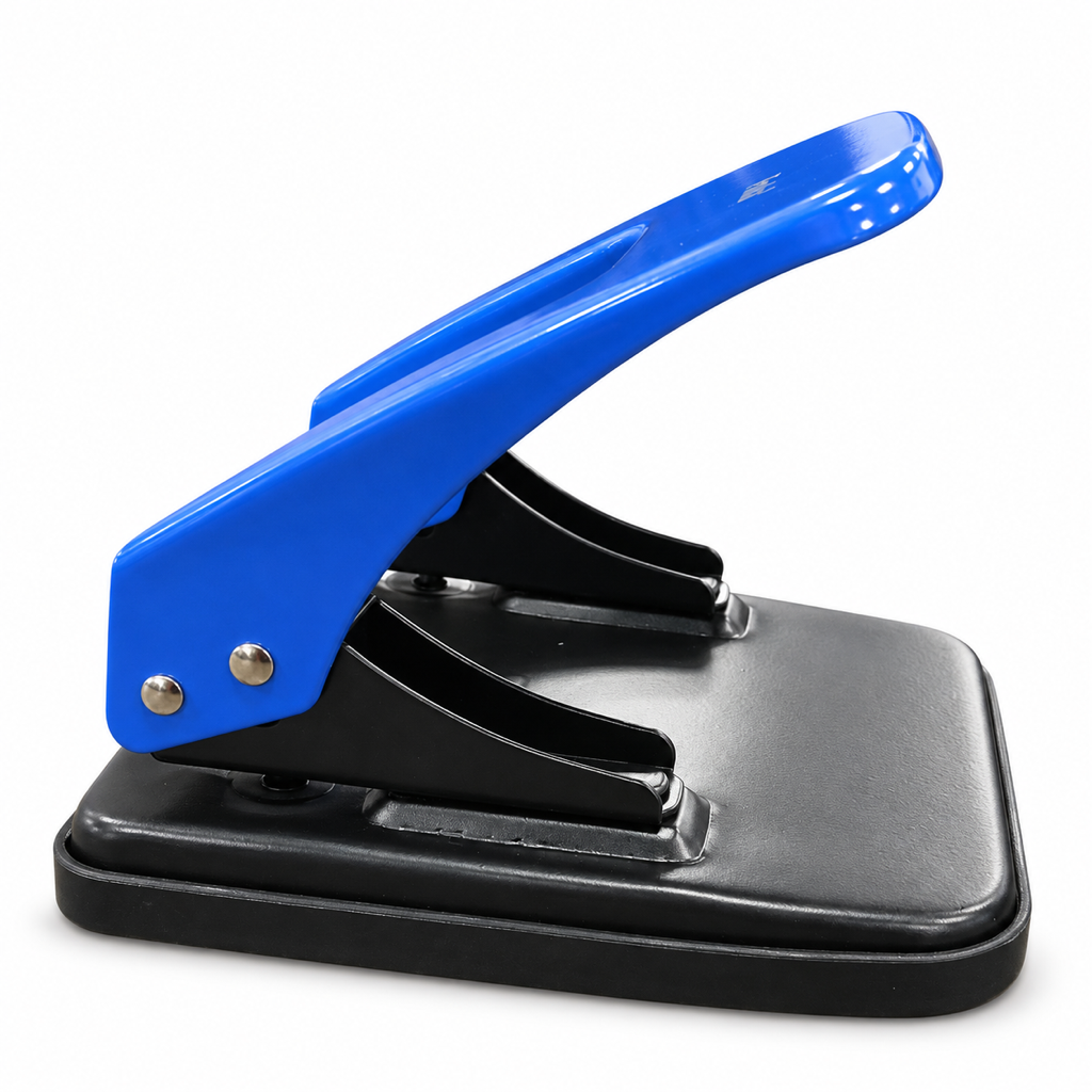 2-hole paper punch, blue, side view