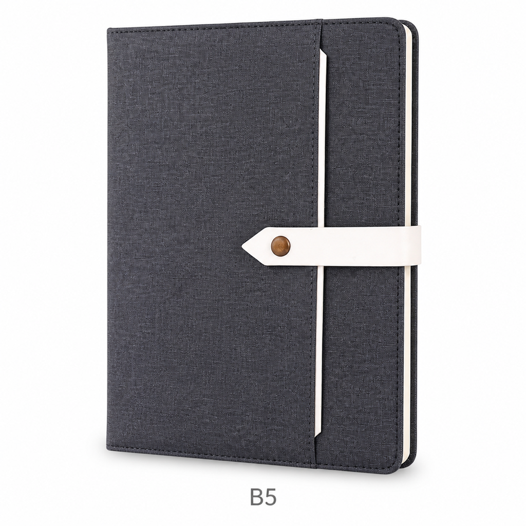 PU Leather Buckle Notebook with Front Pocket — B5