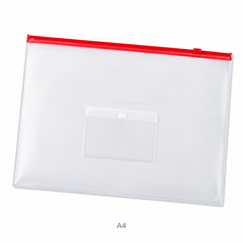 PVC Zipper Pouch Envelope with Label Pocket — A4