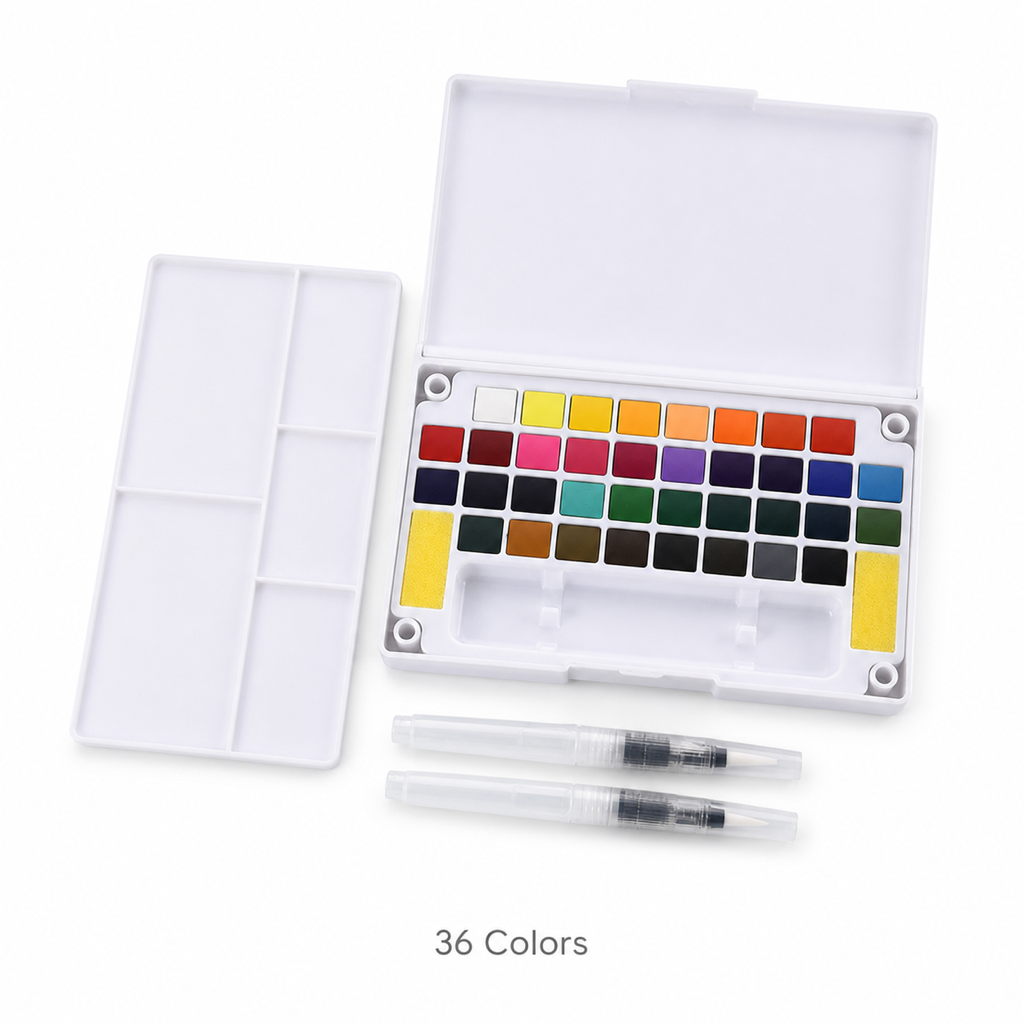 Solid Watercolor Paint Set with Fountain Pen and Sponge — 36 Colors