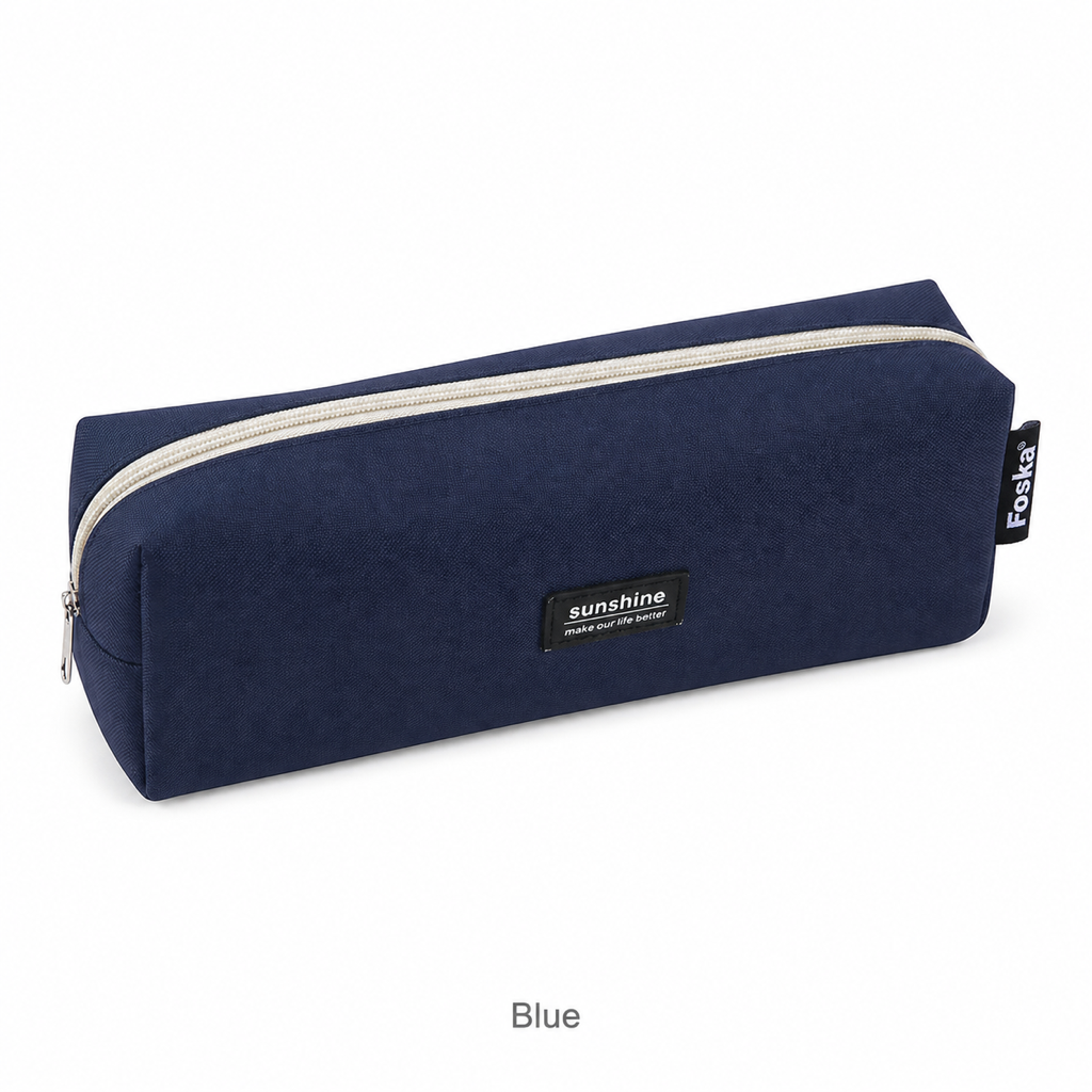 Polyester Student Pencil Case with Zipper — Blue