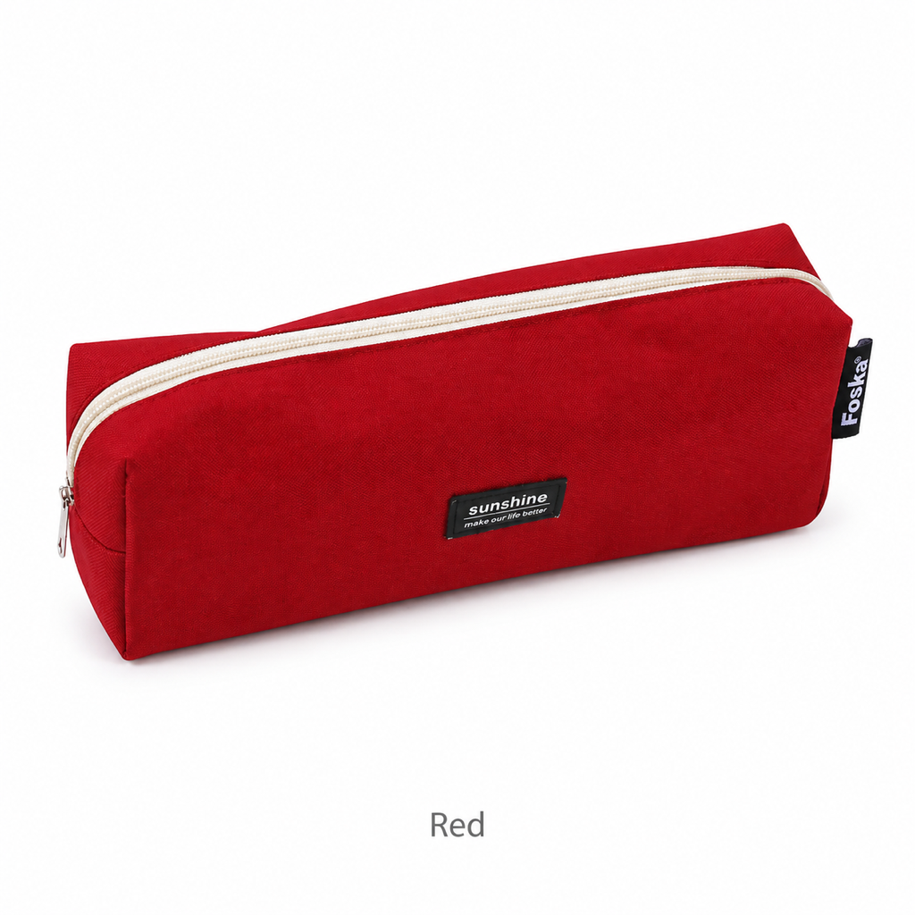 Polyester Student Pencil Case with Zipper — Red