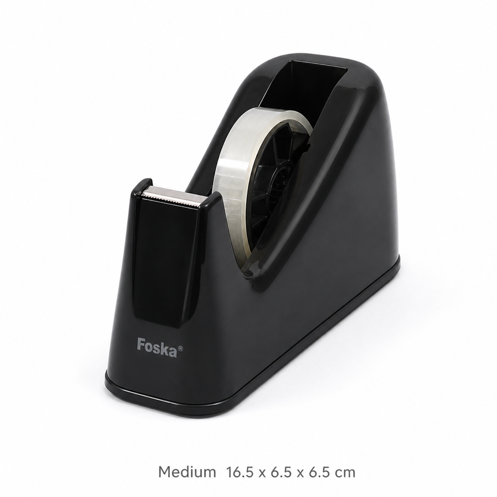 Office Desktop Tape Dispenser – Black — Medium (16.5 × 6.5 × 6.5 cm)