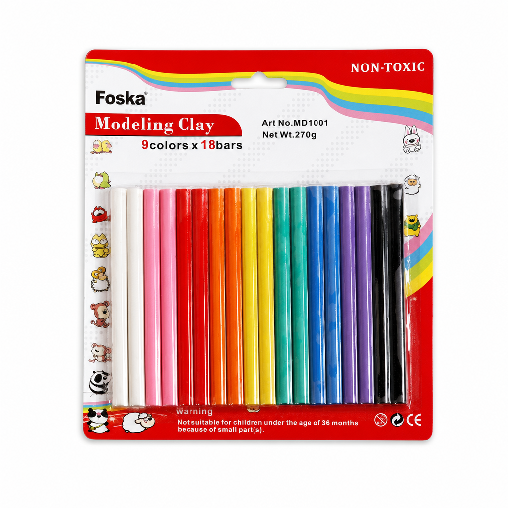 Foska modelling clay set, 18 bars 270g, Art No.MD1001