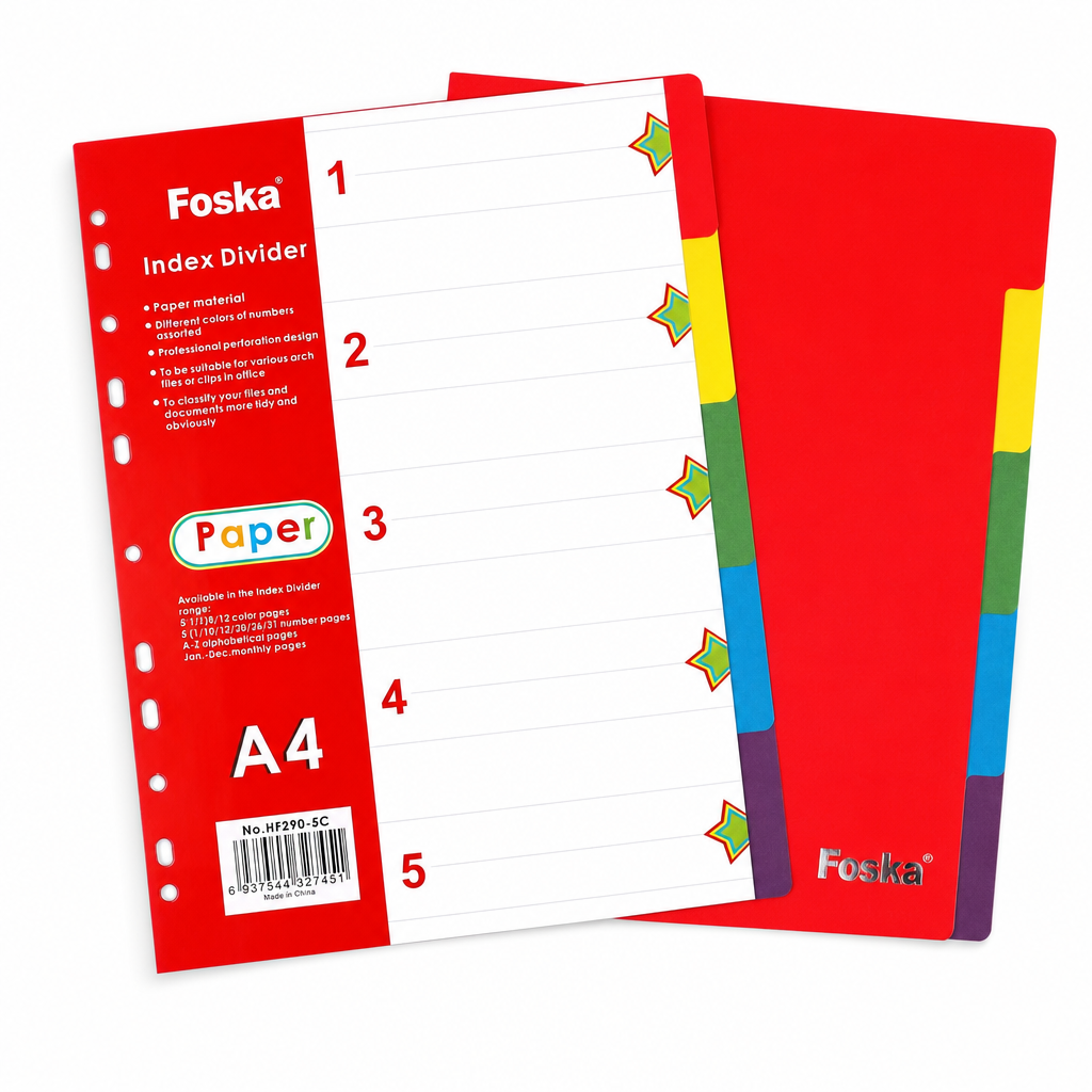 Foska A4 paper index dividers 180gsm, 5 tabs, No.HF290-5C