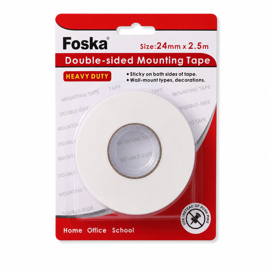Foska double-sided mounting tape 24mm x 2.5m carded pack