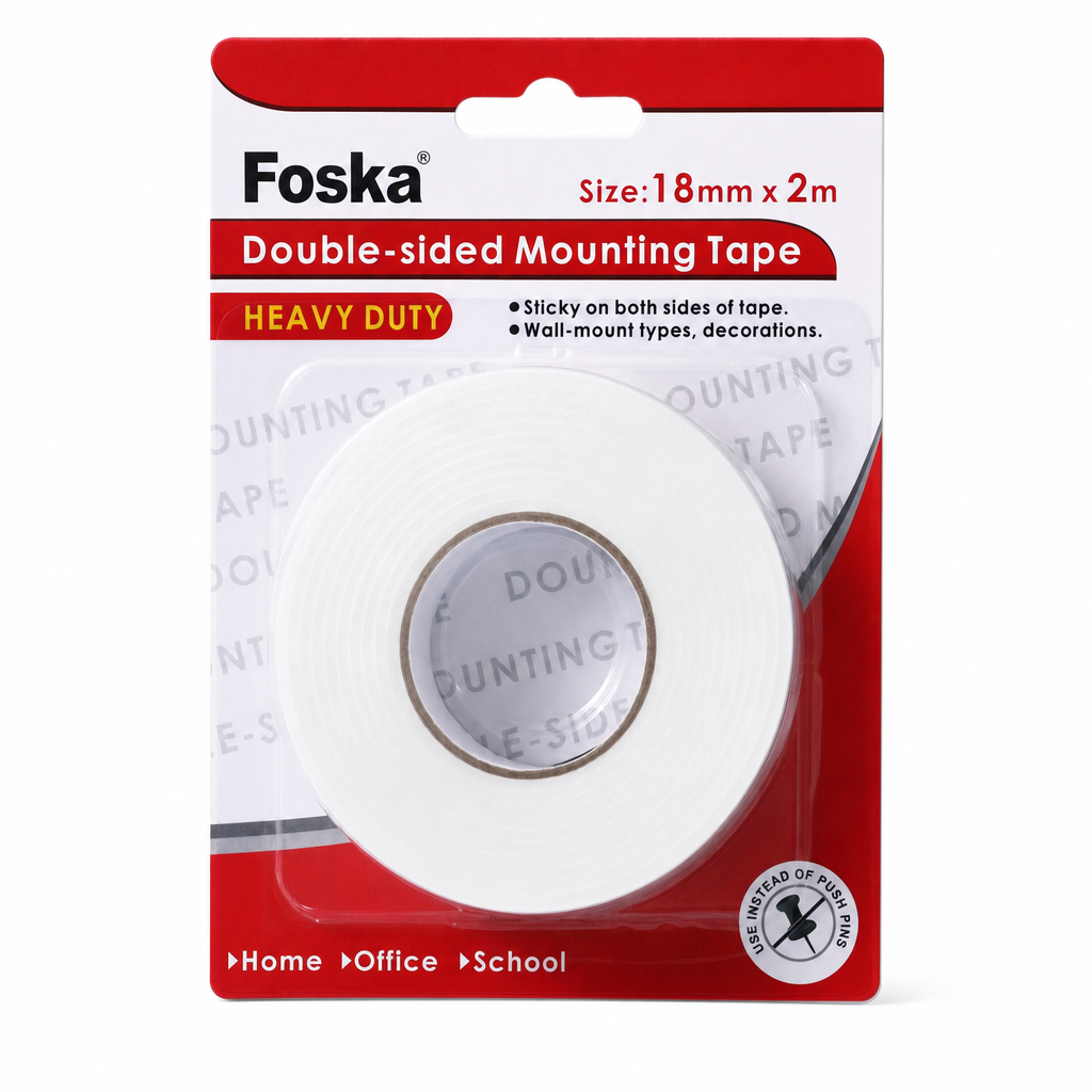 Foska double-sided mounting tape 18mm x 2m carded pack
