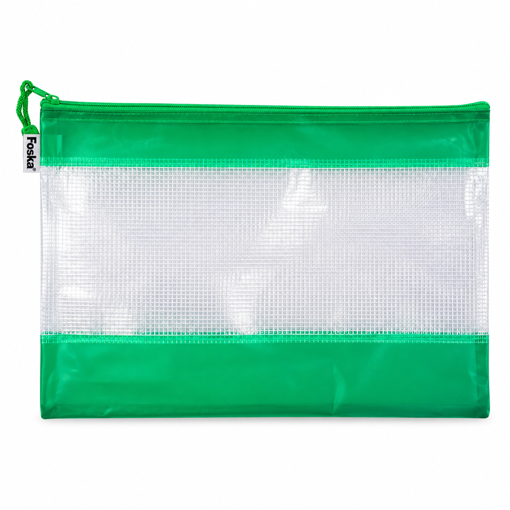 Foska PVC zipper bag with handle, A4 33 x 24 cm – green
