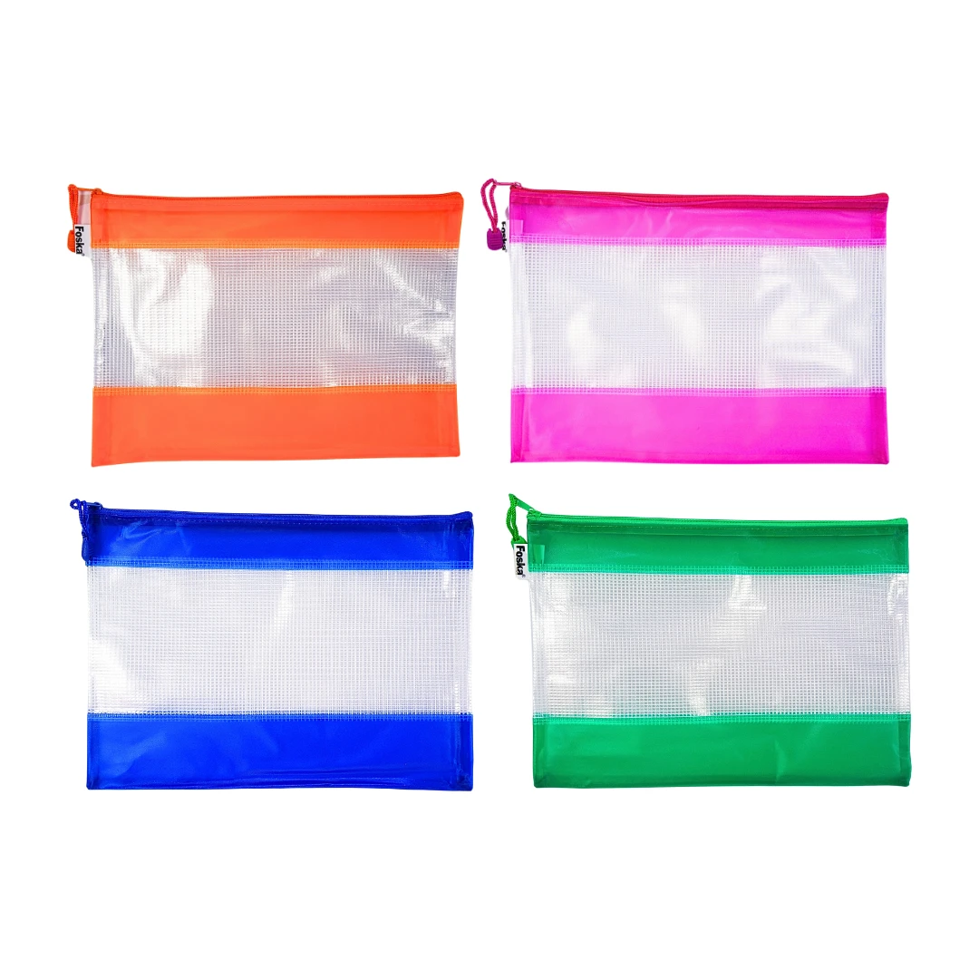 Foska PVC zipper bag with handle, A4 33 x 24 cm – orange, red, blue and green
