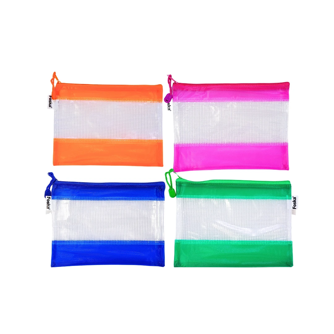 Foska PVC zipper bag with handle, A5 24 x 17.5 cm – orange, red, blue and green